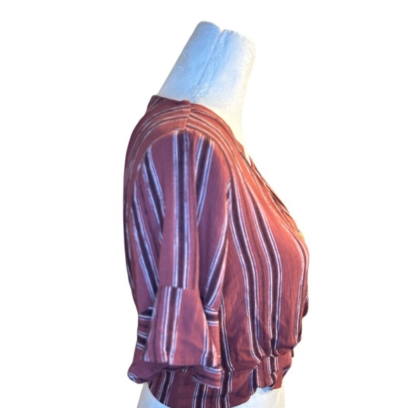 NWOT Gypsies & Moondust Cropped Tie Front V-Neck Top Fall Colors Size Medium - Picture 5 of 8